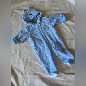 Boys Fleece Snowsuit 3-6 Months Hooded Blue Animal Hood Zip Up Just Born Brand